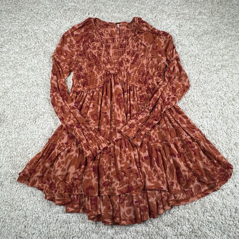 FREE PEOPLE Tunic Dress Women's Small V-Neck Long Sleeve Dark Romance Babydoll